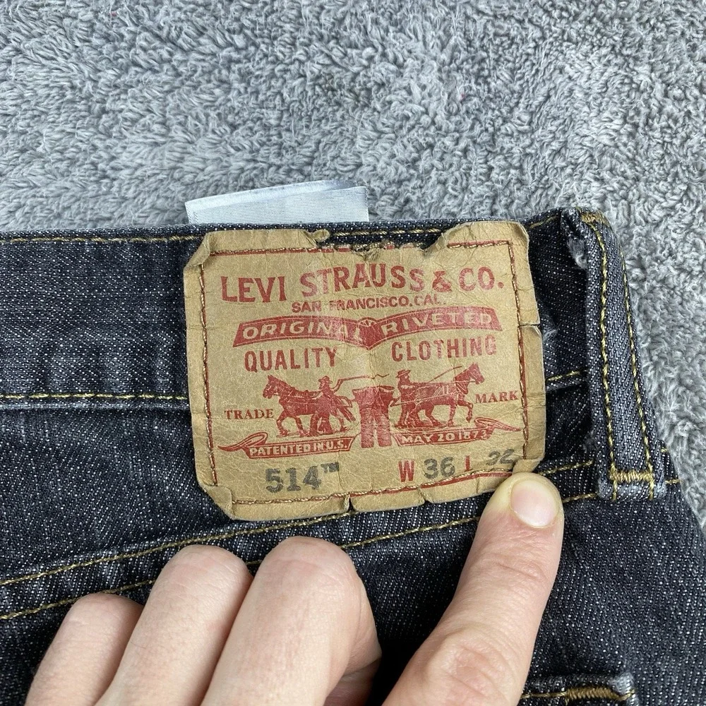Levis 514 Slim Straight Jeans Mens 36x26 Gray Mid Rise‎ Denim Hemmed 100% Cotton